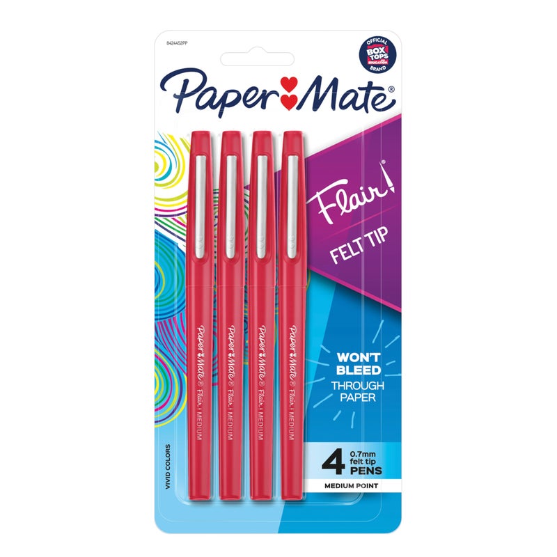 Paper Mate Flair Felt Tip Pens Medium Point (0.7mm) Red 4 count - Image 1